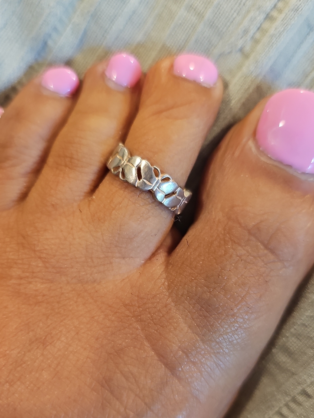 Sterling Silver 925 Butterfly Pattern Toe Ring Adjustable - Silver